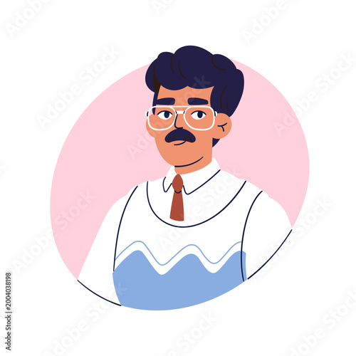 Man in glasses avatar. Employee, office worker with mustache, eyeglasses, wea...