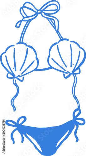 Summer Blue Seashell Bikinis with Ribbon Bow for Bachelorette Beach Party