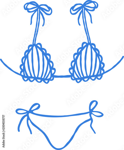 Seashell Bikinis with Ribbon Bow Outline Illustration for Bachelorette Beach Party
