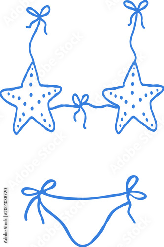 Seashell Bikinis with Ribbon Bow Outline Illustration for Bachelorette Beach Party