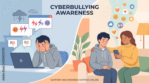 Tableau sur toile Cyber-bullying awareness concept with teenager being comforted by friend