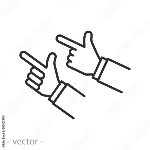 hands pointing direction icon, thin line symbol on white background - editable stroke vector illustration eps10