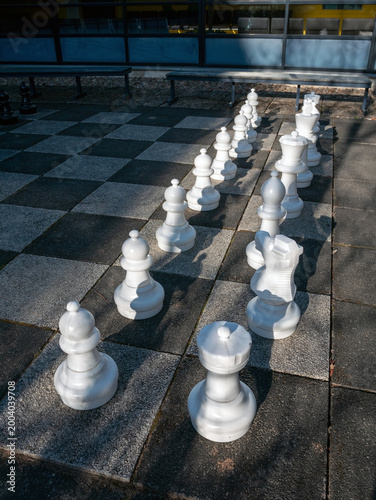 Large outdoor chess board with pieces