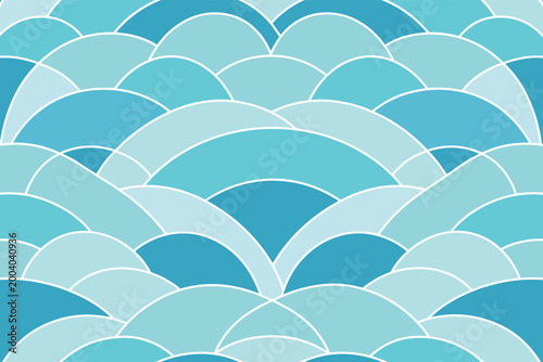 Geometric Abstract Pattern of Blue and Teal Scalloped Shapes