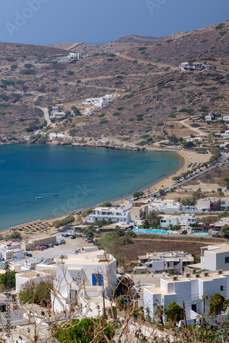 Panoramic view of the popular beach Gialos in Ios Greece