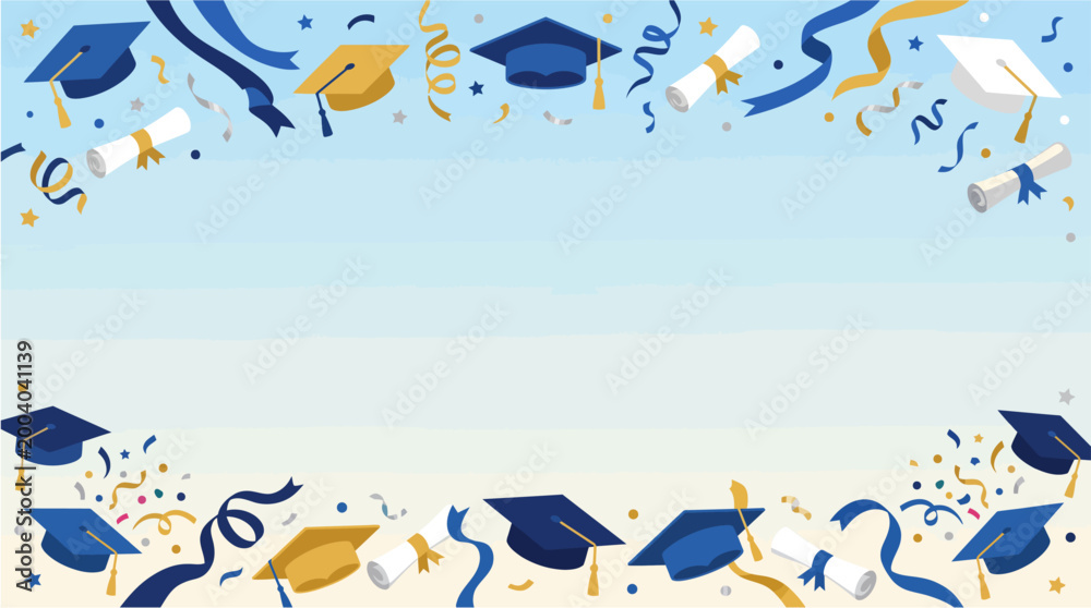 Obraz premium Graduation celebration background with confetti and caps festive academic achievement decoration
