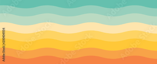 Horizontal wavy lines in teal cream yellow orange and coral colors vector illustration