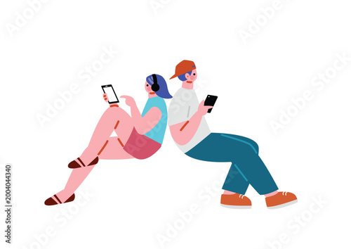 スマホを操作する男女のイラスト