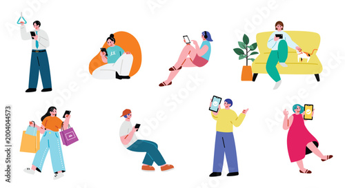 Quadro su tela スマホを操作する人々のイラストセット