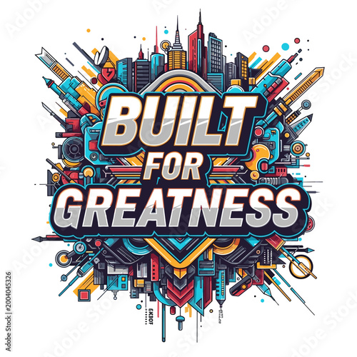 Built For Greatness Motivational Urban Cityscape Graphic Design Illustration