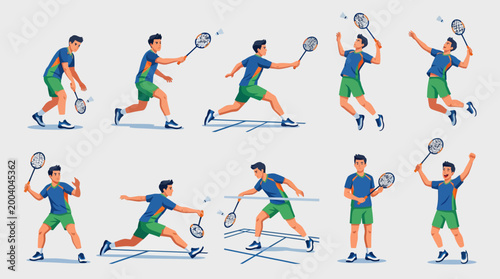 10 Badminton Player Vector Pack – Man Playing Badminton Sport Illustration Set