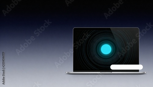 Glowing Laptop Display in a Dark Scene with Circular Patterns
