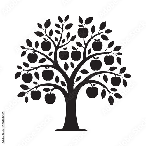 Foto Apple tree silhouette with fruit black on white background
