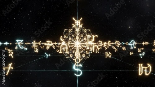 Zodiac signs and astrology symbols in space.