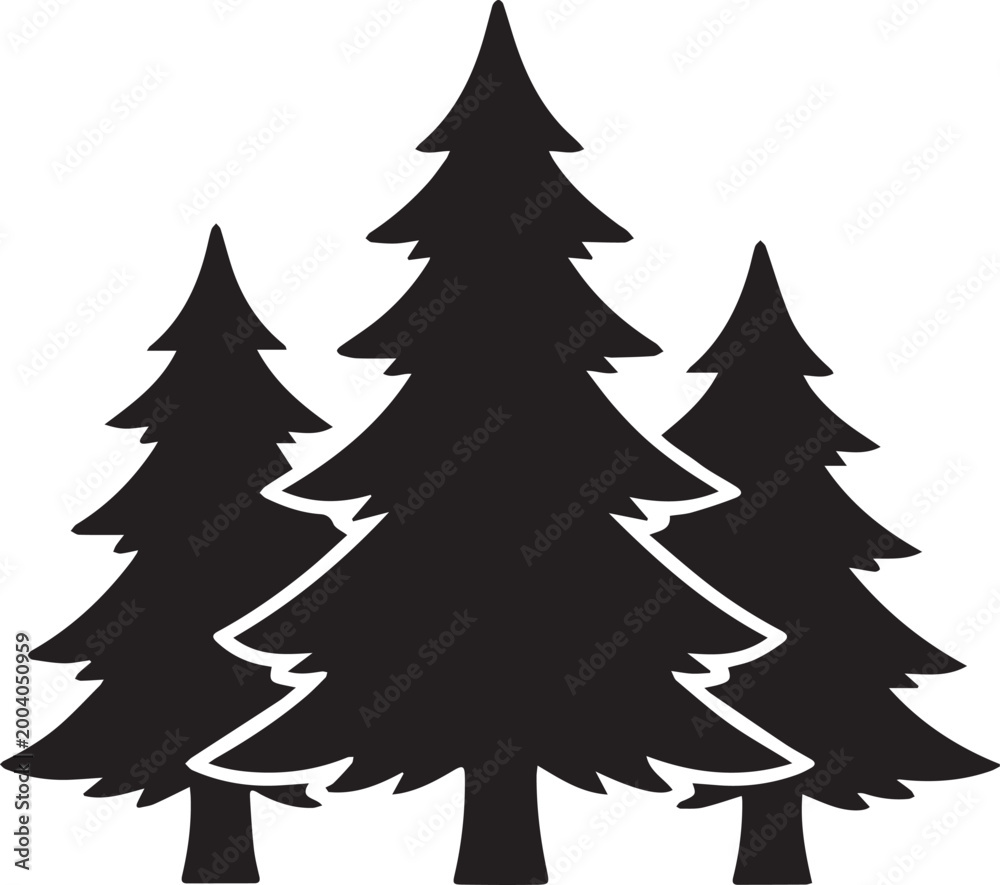 Fototapeta premium Three black silhouette Christmas trees standing together Vector