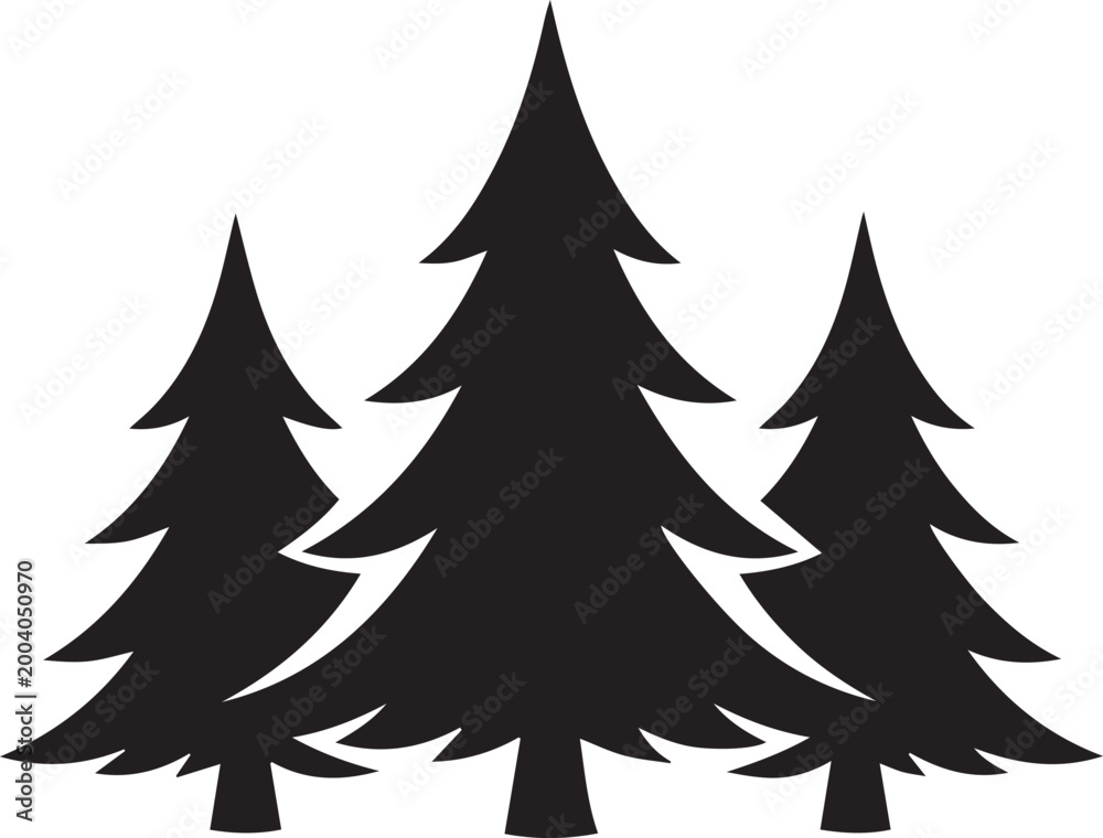 Fototapeta premium Three black silhouette Christmas trees illustration Vector