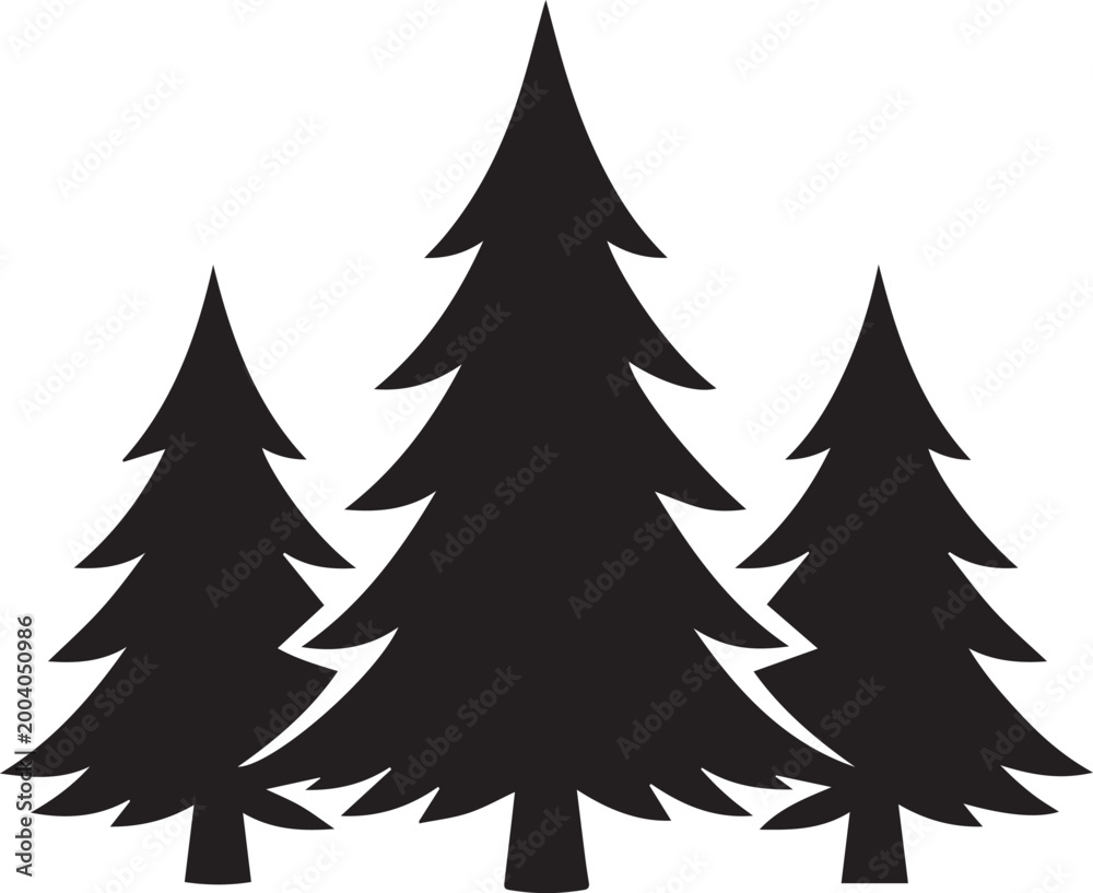 Fototapeta premium Three black silhouette pine trees standing together Vector