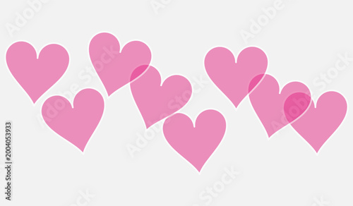  hand drawn pink paper hearts floating on white background for love and romance concept