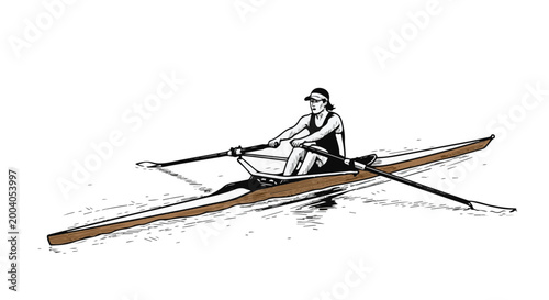 A person rowing a single scull on water