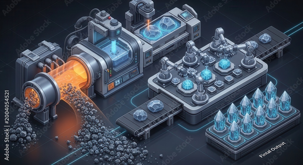 Fototapeta premium Advanced modular factory with energy crystal processing units