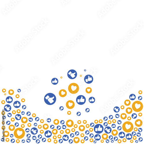 Social Media Engagement Background, Blue Like and Yellow Heart Reaction Icons, Emoji Hand Social Network Banner, Facebook Reaction Icons, Like social Images