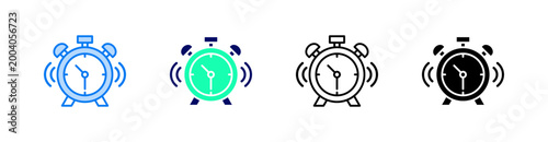 Photos Alarm Clock Multiple Style Icon Set Vector