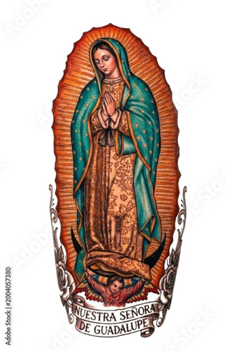 Virgin Mary Our Lady of Guadalupe tattoo art, catholic design art for  t shirt, sticker, print and apparel