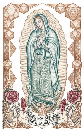 Virgin Mary Our Lady of Guadalupe tattoo art, catholic design art for  t shirt, sticker, print and apparel