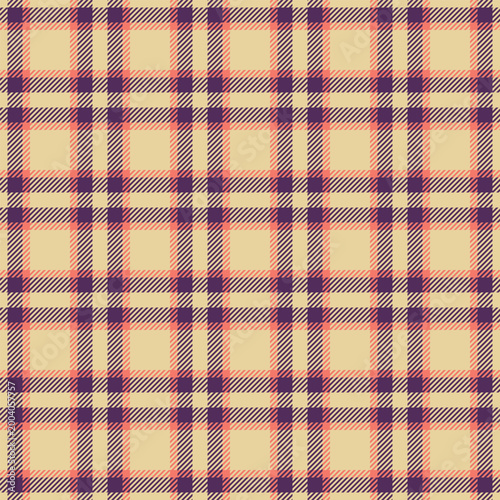 Nobility pattern background vector, native fabric textile plaid. Argyle seamless tartan check texture in amber and purple colors.