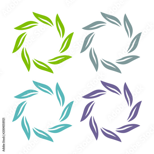 GREEN LEAVES IN CIRCLE SIGN SYMBOL LOGO VECTOR