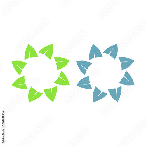 GREEN LEAVES IN CIRCLE SIGN SYMBOL LOGO VECTOR