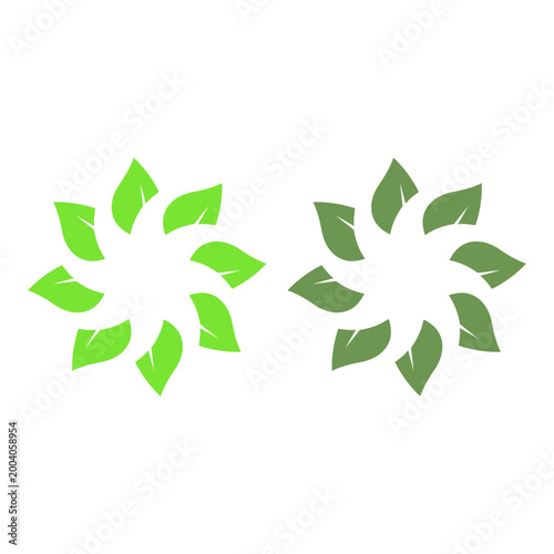 GREEN LEAVES IN CIRCLE SIGN SYMBOL LOGO VECTOR