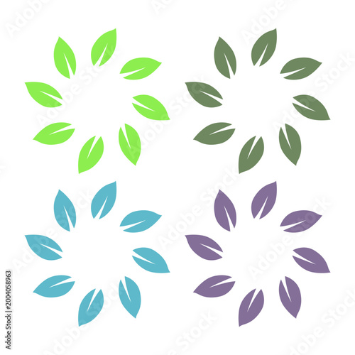 GREEN LEAVES IN CIRCLE SIGN SYMBOL LOGO VECTOR