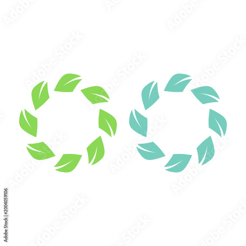 GREEN LEAVES IN CIRCLE SIGN SYMBOL LOGO VECTOR