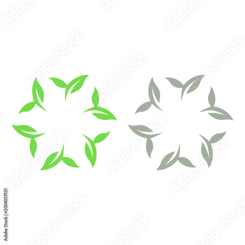 GREEN LEAVES IN CIRCLE SIGN SYMBOL LOGO VECTOR