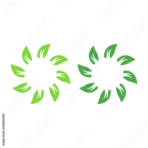 GREEN LEAVES IN CIRCLE SIGN SYMBOL LOGO VECTOR
