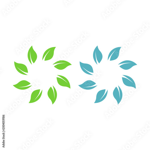 GREEN LEAVES IN CIRCLE SIGN SYMBOL LOGO VECTOR