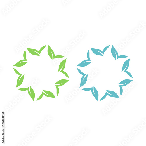 GREEN LEAVES IN CIRCLE SIGN SYMBOL LOGO VECTOR