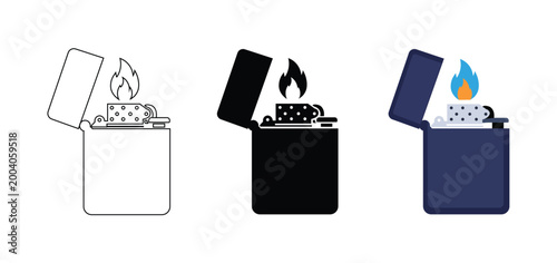 Gasoline Lighter Icon – Pocket Ignition Tool with Flame, Spark and Fuel Symbol for Fire Start and Flammable Use