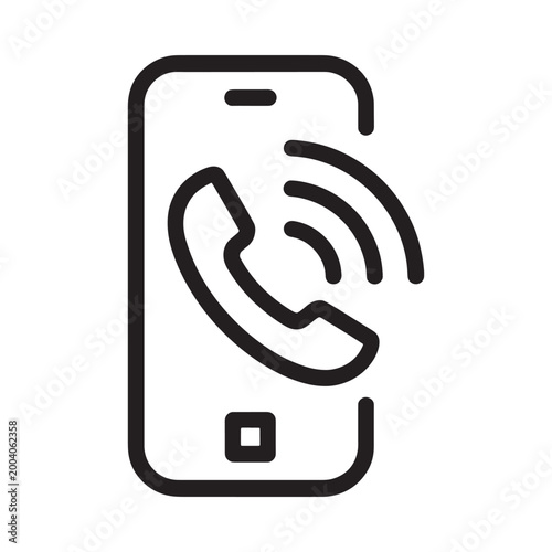 Incoming call icon on smartphone black line art