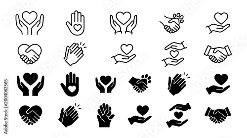 Photography Charity hands icon set