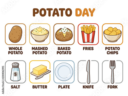 Celebrate Potato Day with Delicious Potato Dishes and Accompaniments Illustration