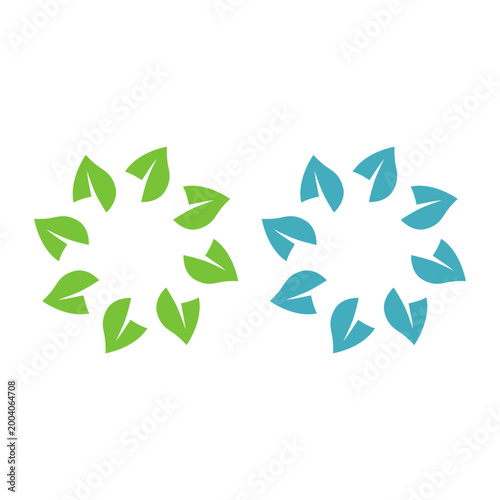 GREEN LEAVES IN CIRCLE SIGN SYMBOL LOGO VECTOR