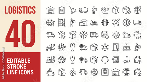 Photos Logistics icon set. Editable line icons. Vector illustration.