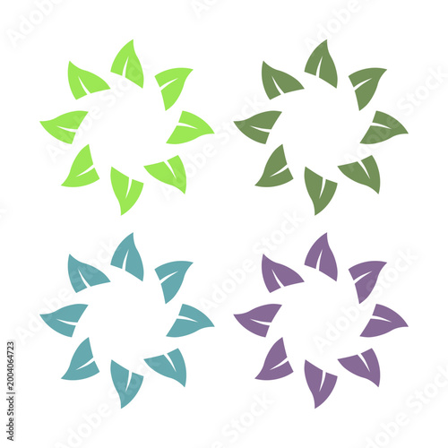 GREEN LEAVES IN CIRCLE SIGN SYMBOL LOGO VECTOR