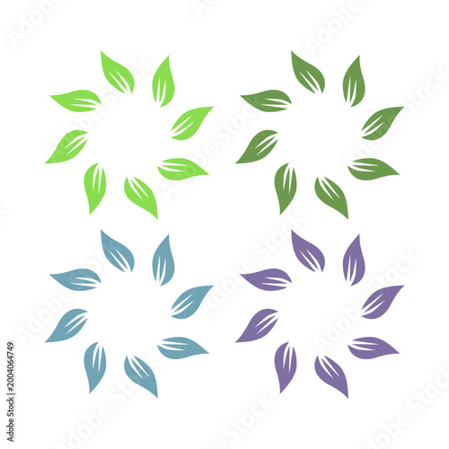 GREEN LEAVES IN CIRCLE SIGN SYMBOL LOGO VECTOR