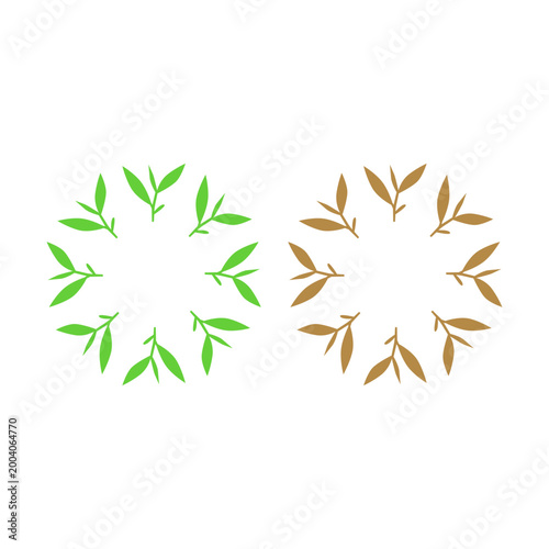 GREEN LEAVES IN CIRCLE SIGN SYMBOL LOGO VECTOR