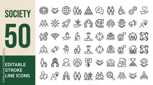 Schilderij op canvas Society icon set. Editable line icons. Vector file illustration.