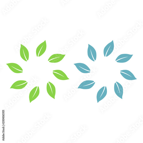 GREEN LEAVES IN CIRCLE SIGN SYMBOL LOGO VECTOR