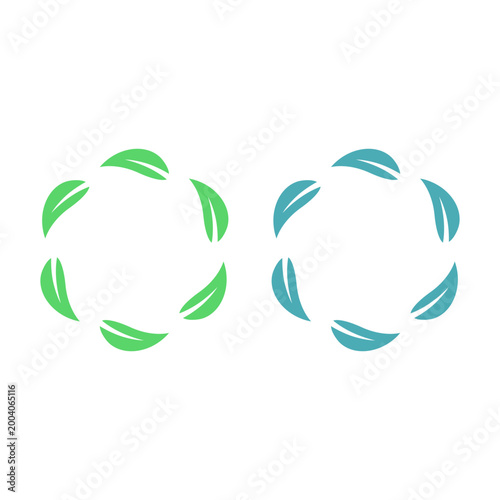 GREEN LEAVES IN CIRCLE SIGN SYMBOL LOGO VECTOR